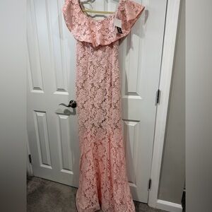 Xscape Blush Lace Off-Shoulder Maxi Dress